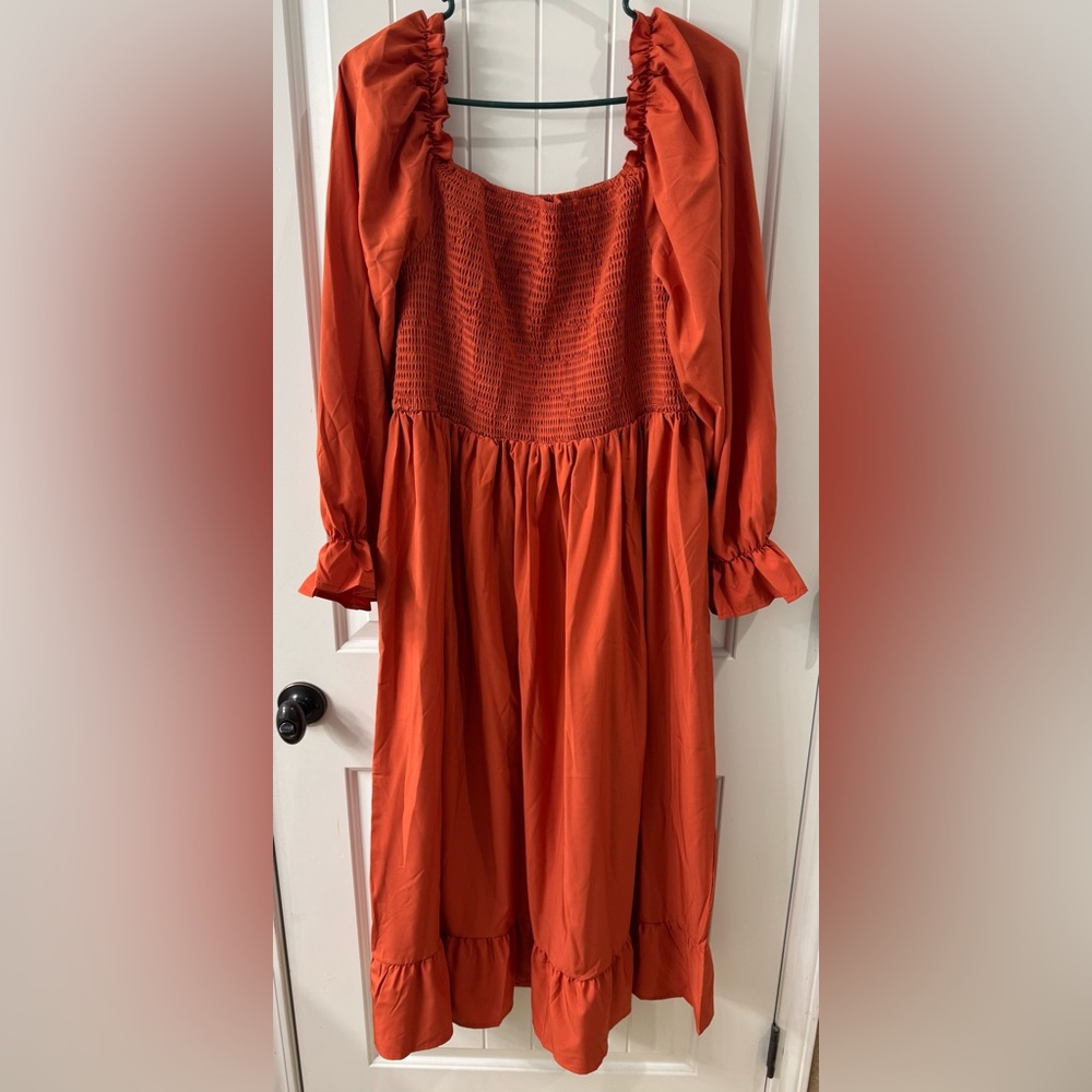 Elegant Orange Smocked Dress